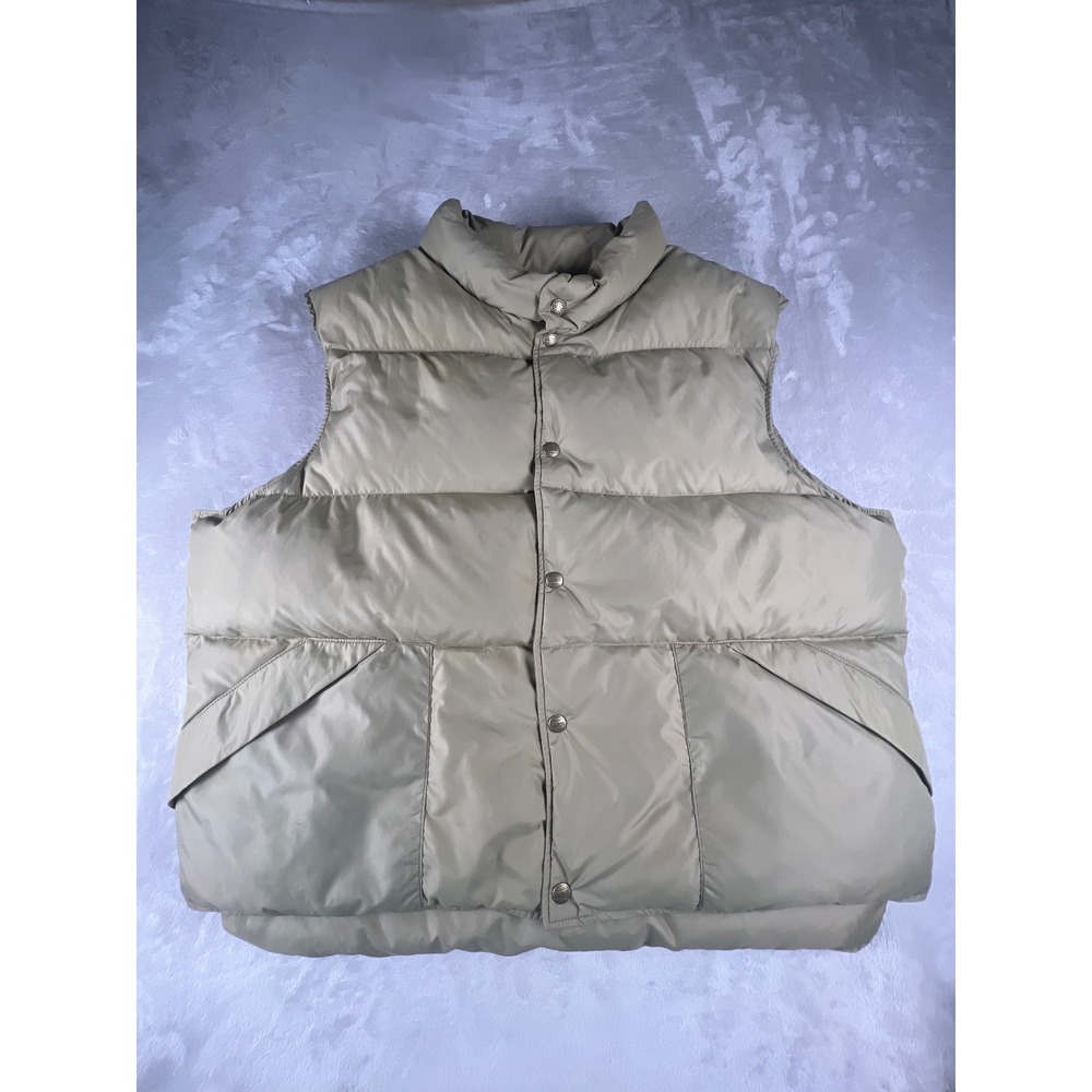 LL Bean Vintage Puffer Vest Mens XL Tan Khaki Quilted Snap Button Freeport Maine